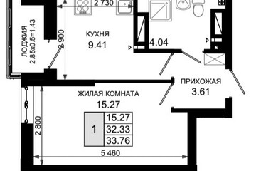 1-к квартира, 33,8 м², 5/25 эт.